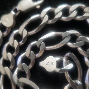 925 Solid Sterling Silver Figaro Chain Necklace HEAVY , 39.8 grms